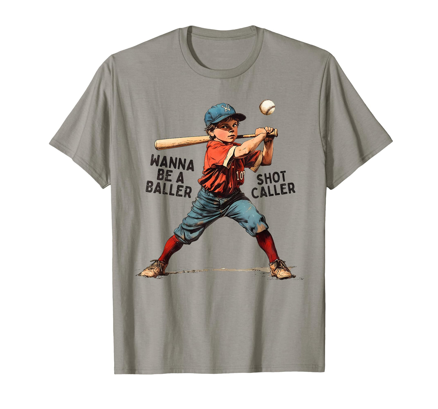 Wanna Be A Baller Shot Caller Retro Game Day Baseball Boy T-Shirt