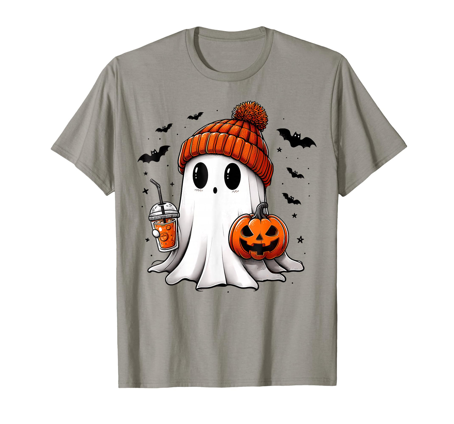 Cute Ghost Drinking Coffee Halloween Ghost Ice Coffee T-Shirt
