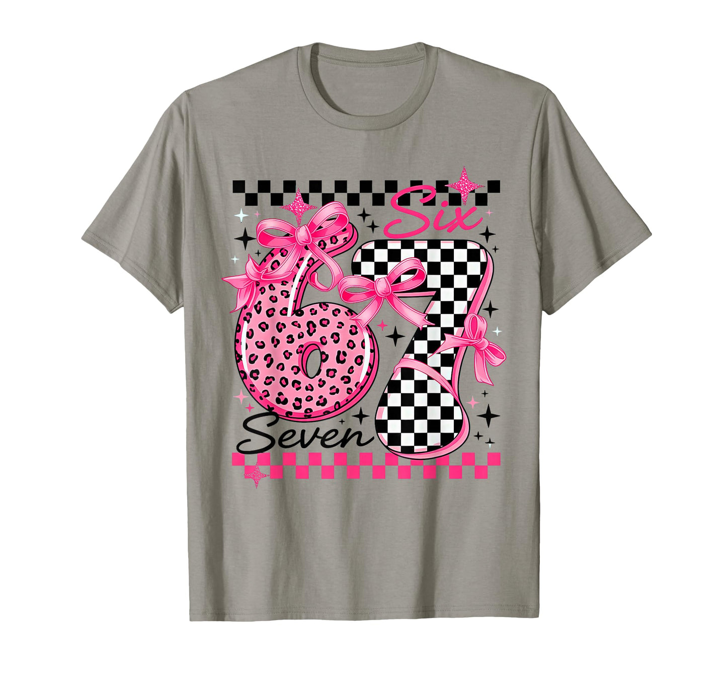 67 Leopard Checkered Six Seven Meme 6-7 Teachers T-Shirt