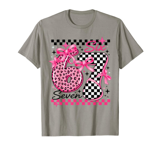 67 Leopard Checkered Six Seven Meme 6-7 Teachers T-Shirt