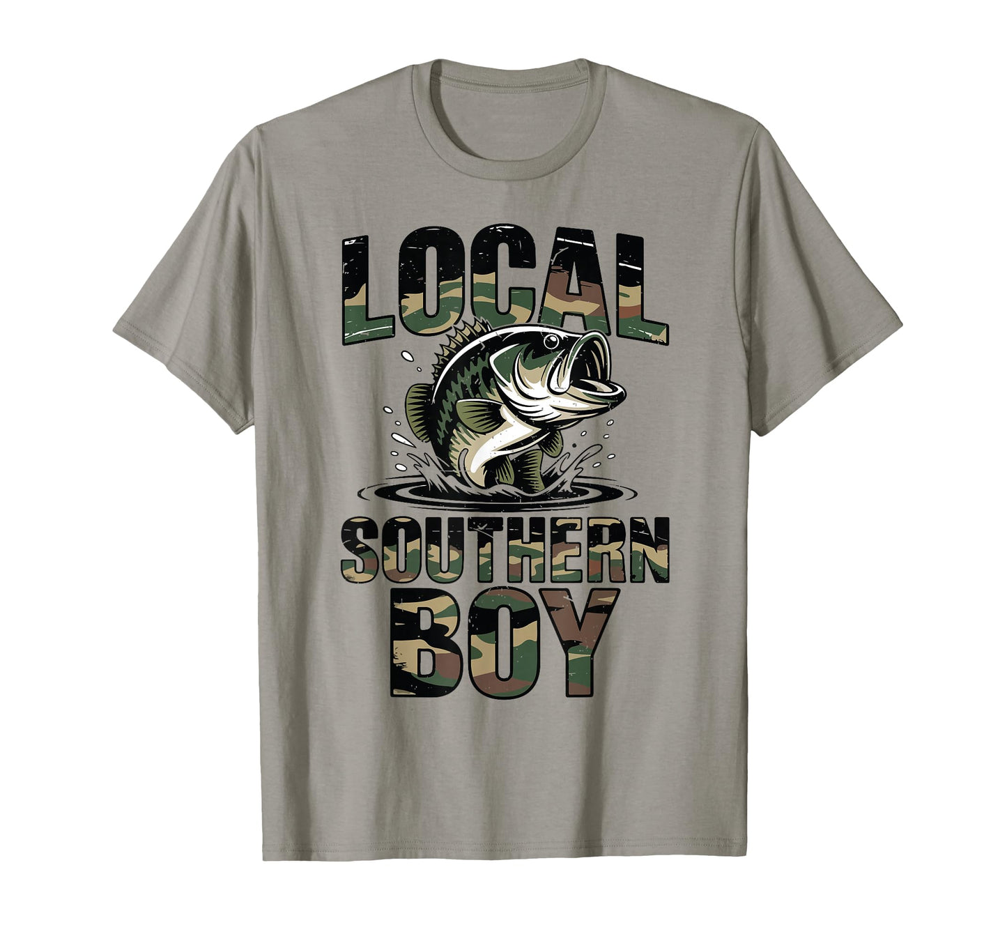 Local Southern Boy Fishing Camo Bass Fish Youth Men Dad Joke T-Shirt