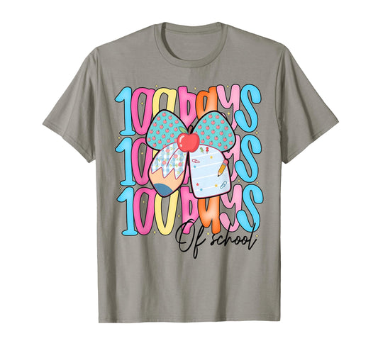 100 Days of School Coquette Pencil Bow Girl Women Teacher T-Shirt