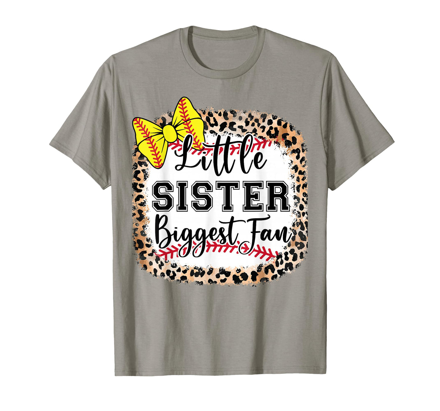 Little Sister Biggest Fan Softball Bow Catcher Teen Girl Mom T-Shirt