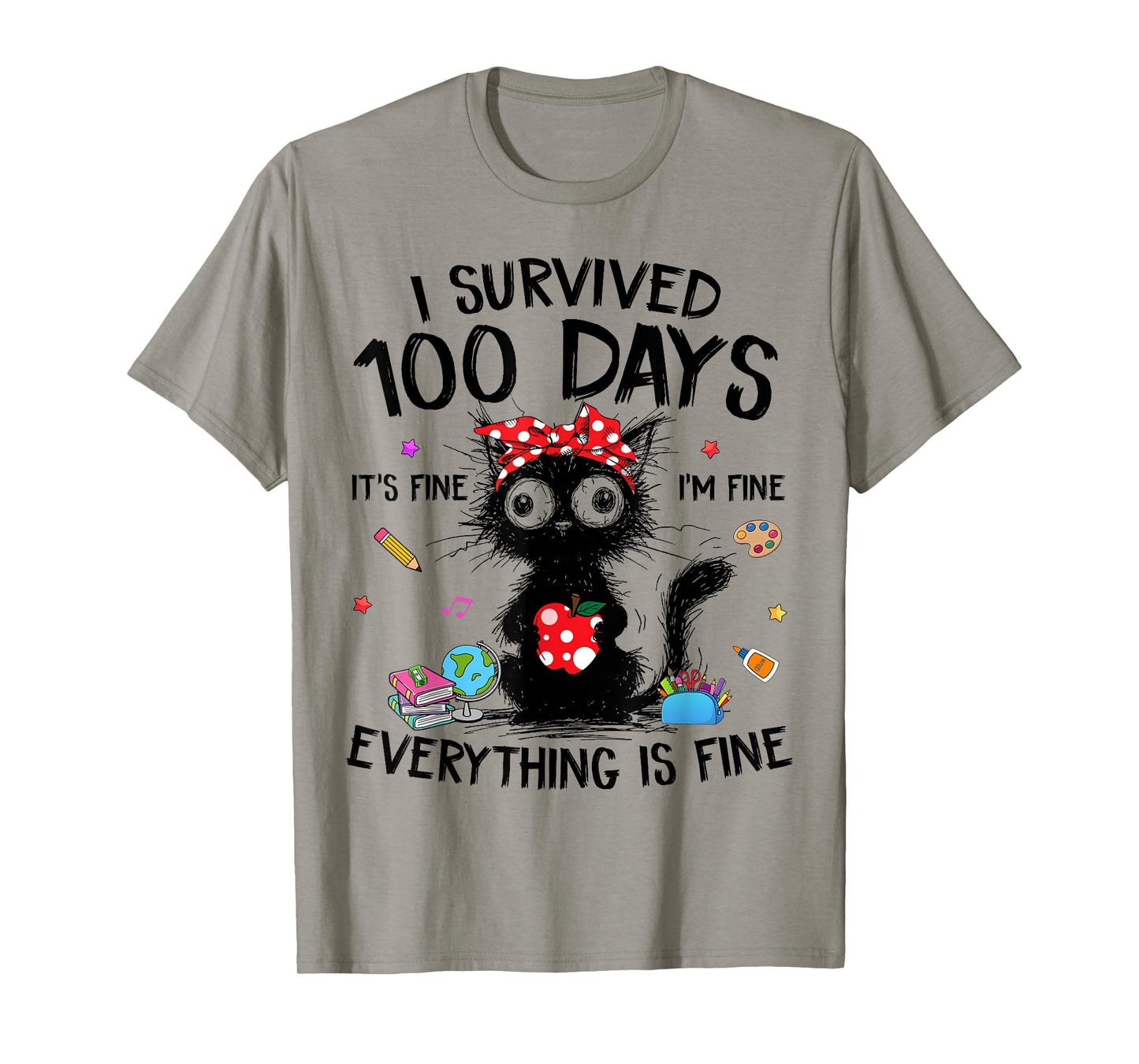 Funny Cat I Survived 100 Days of School Shirts Teacher Kids T-Shirt