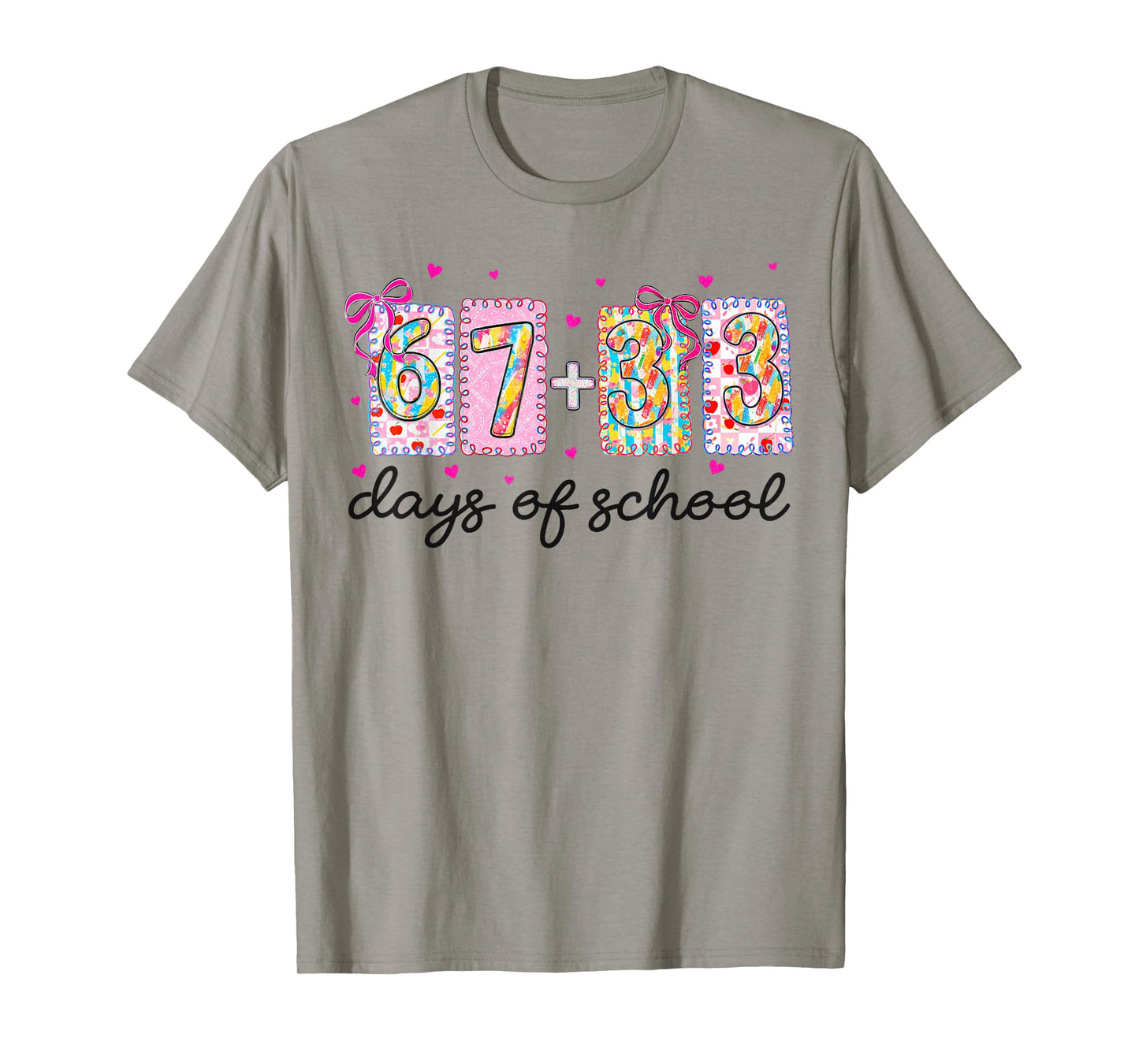 Preppy 67+33 Days of School Coquette Bow 100 Days Kid T-Shirt