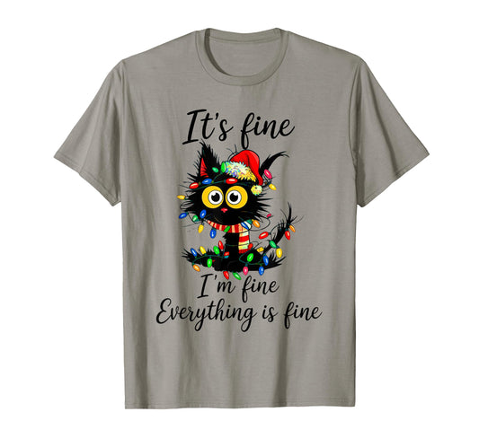 It's Fine I'm Fine Everything is Fine Cat Christmas T-Shirt