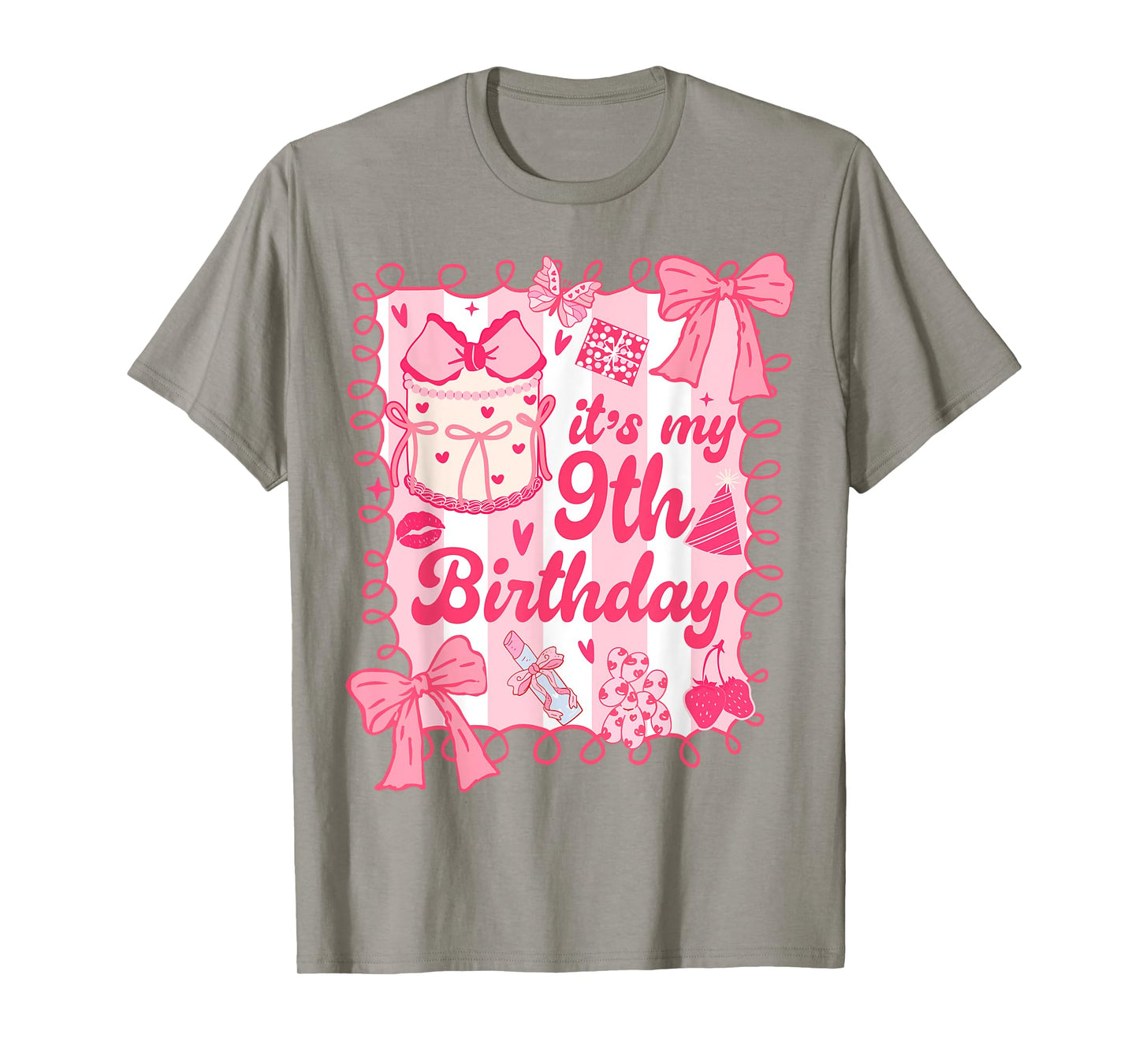 Kid It's My 9th Birthday Coquette Aesthetic 9 Years Old Girl T-Shirt