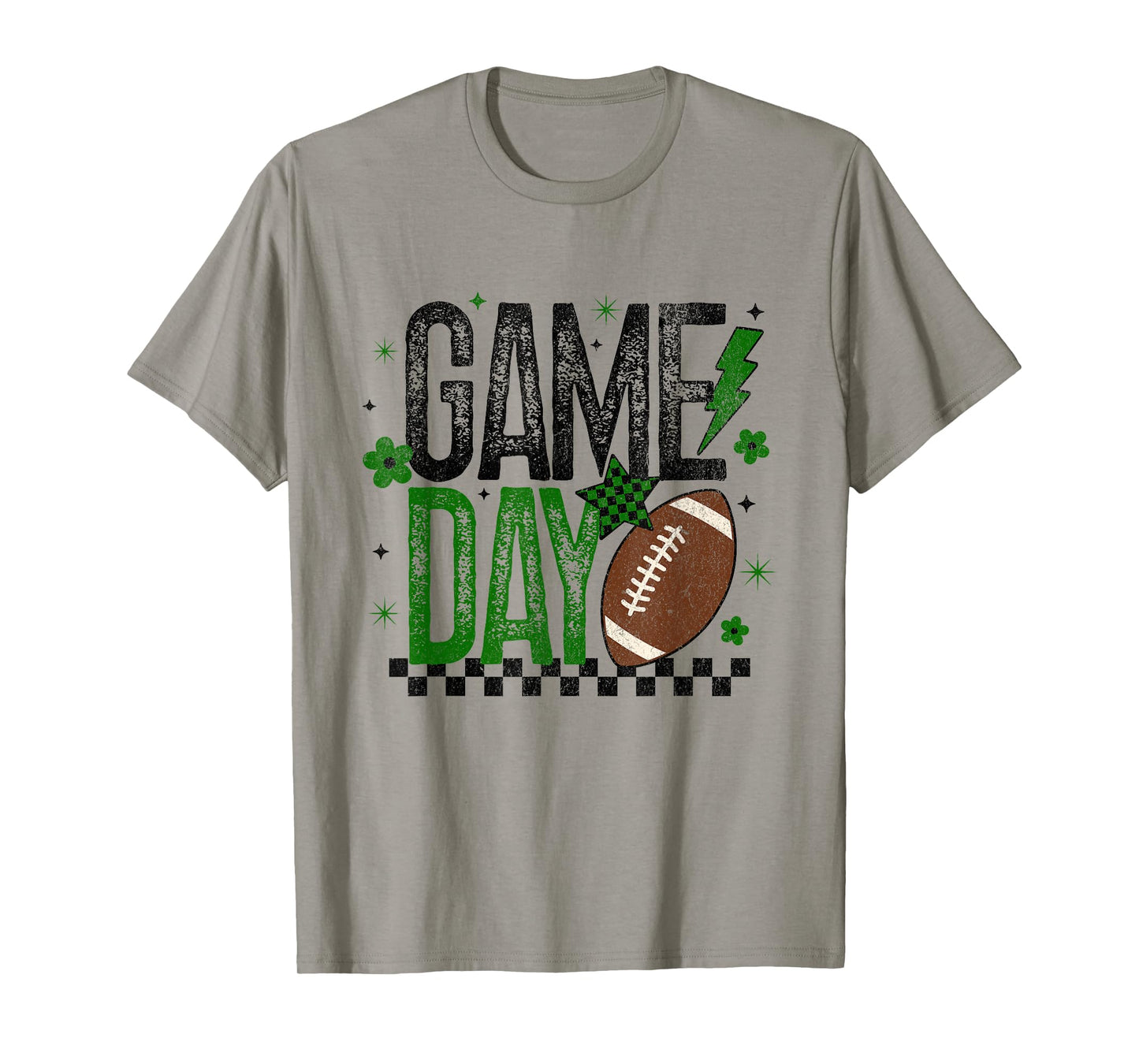 Game Day Retro Football Season Green & Black Lightning Bolt T-Shirt