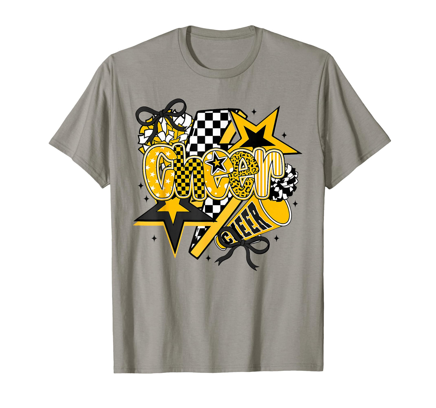 Preppy Game Day Cheer Mom Cheerleader Go Cheer Gold Black T-Shirt