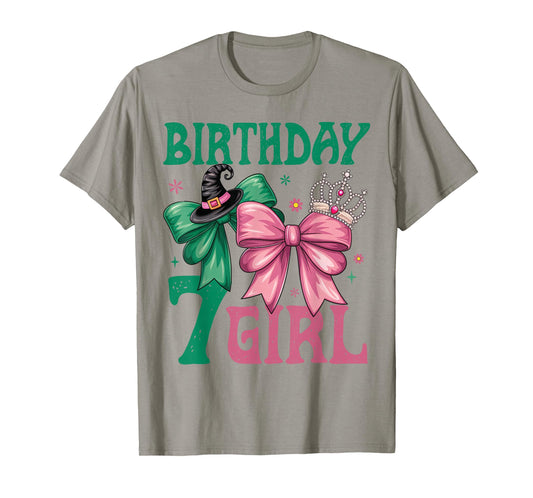 7th Birthday Girl Witch Pink Green 7 Year Old Birthday Girl T-Shirt