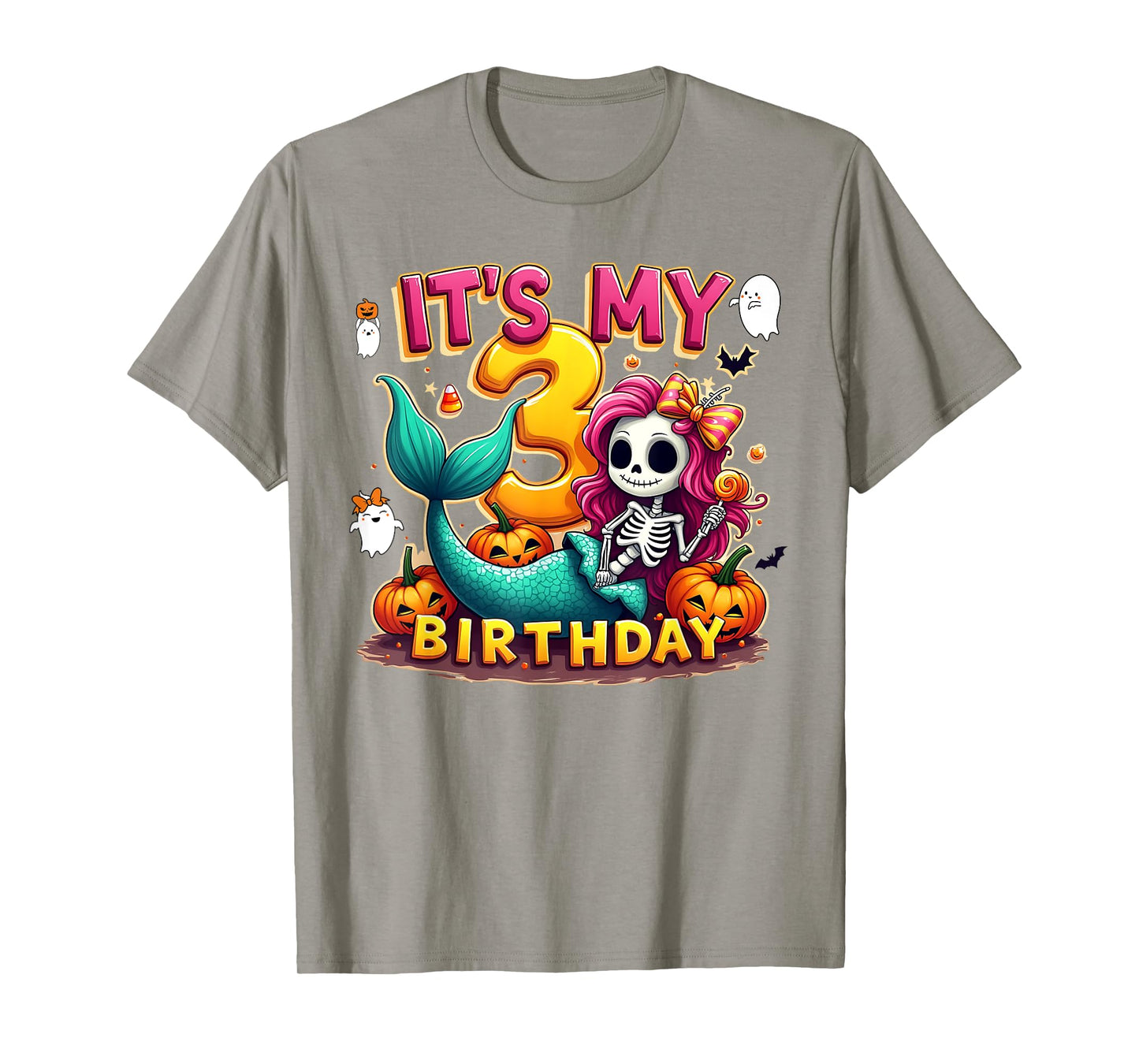 Kids It's My 3rd Birthday Girl Halloween Mermaid Skeleton T-Shirt