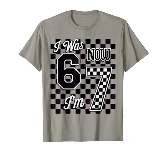 Checkered I was 6 Now I'm 7 Birthday Seven Years Old T-Shirt