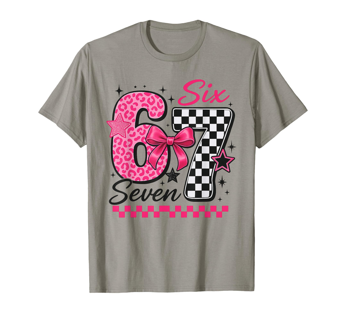 67 Leopard Checkered Funny Six Seven Meme 67 Teachers Kids T-Shirt