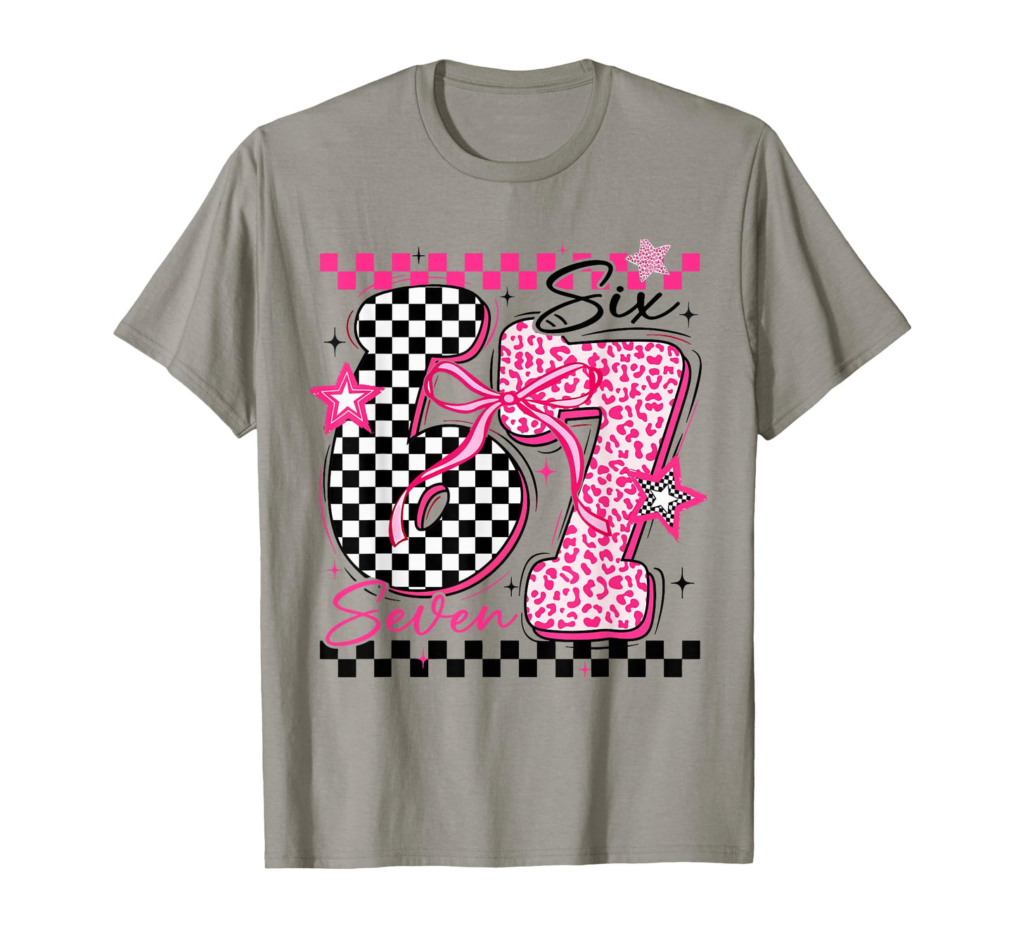 67 Leopard Checkered Funny Six Seven Meme 6-7 Teachers Kids T-Shirt