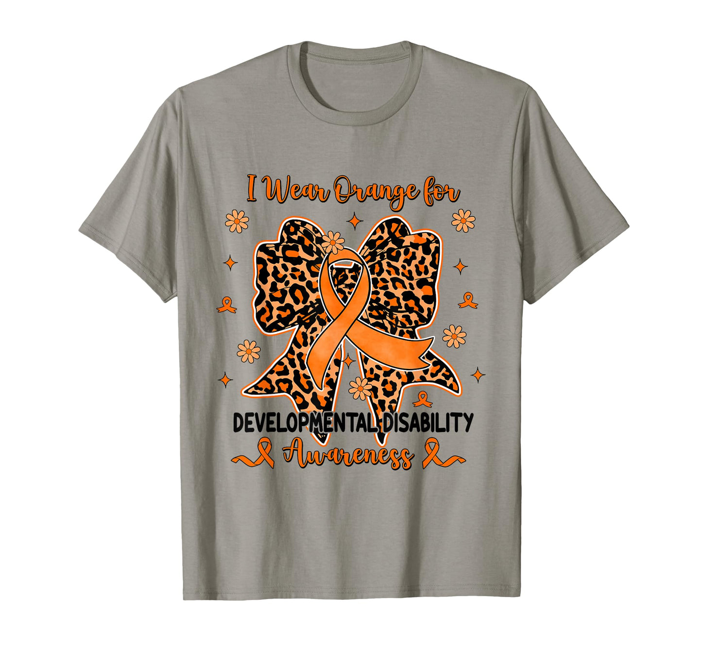 Leopard Coquette Bow Developmental Disability I Wear Orange T-Shirt