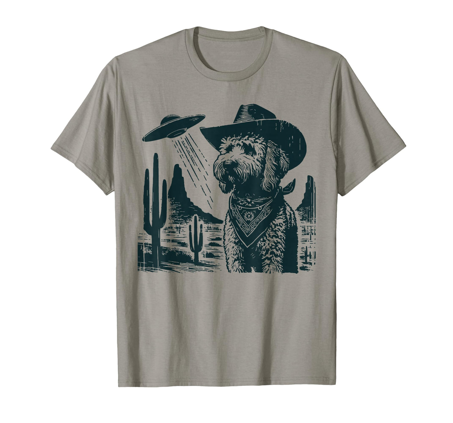 Vintage Golden Doodle UFO Western Cowboy Doodle Dog T-Shirt