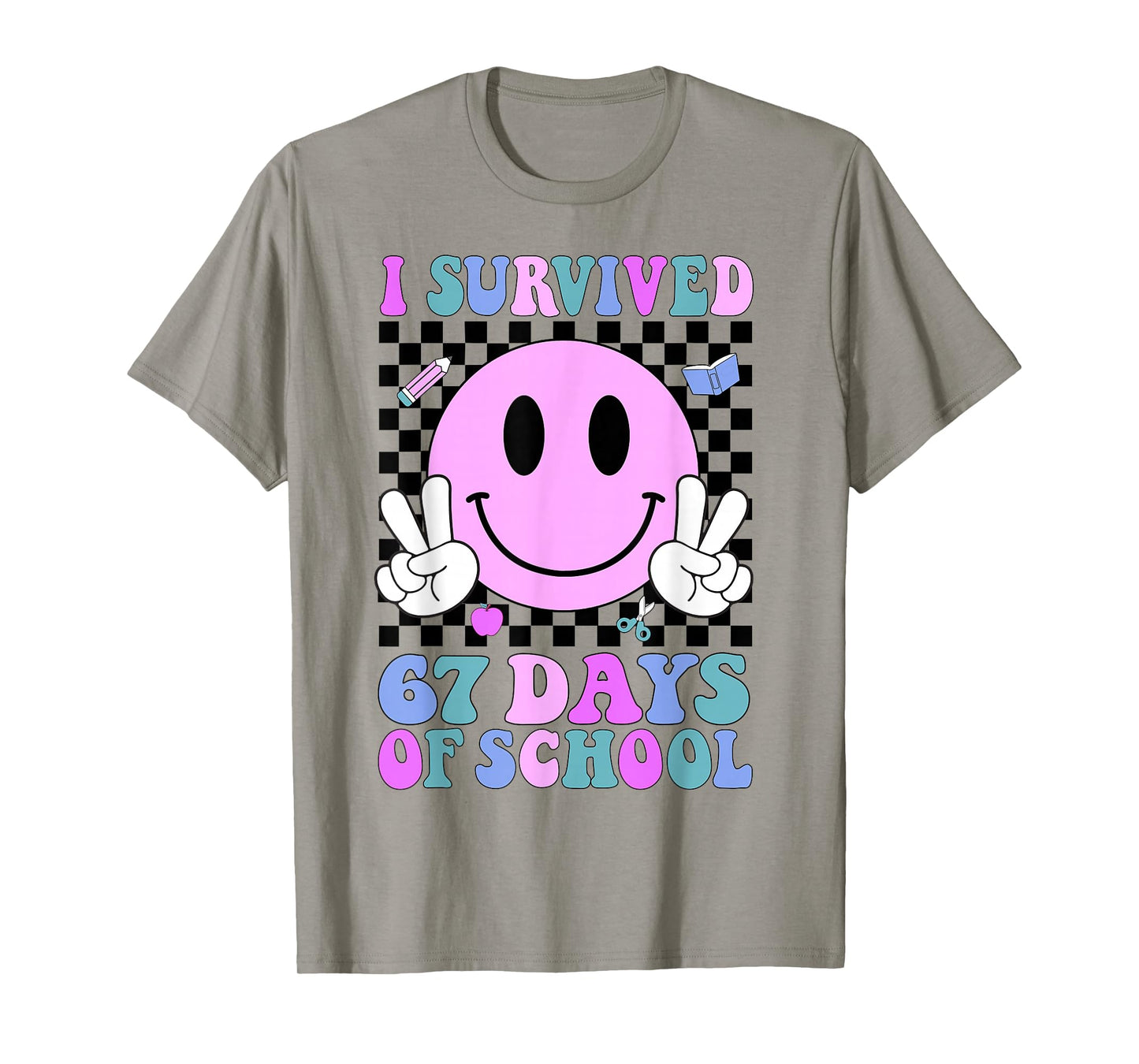 I Survived 67 Days of School Retro Smile 6 7 Meme Six Seven T-Shirt