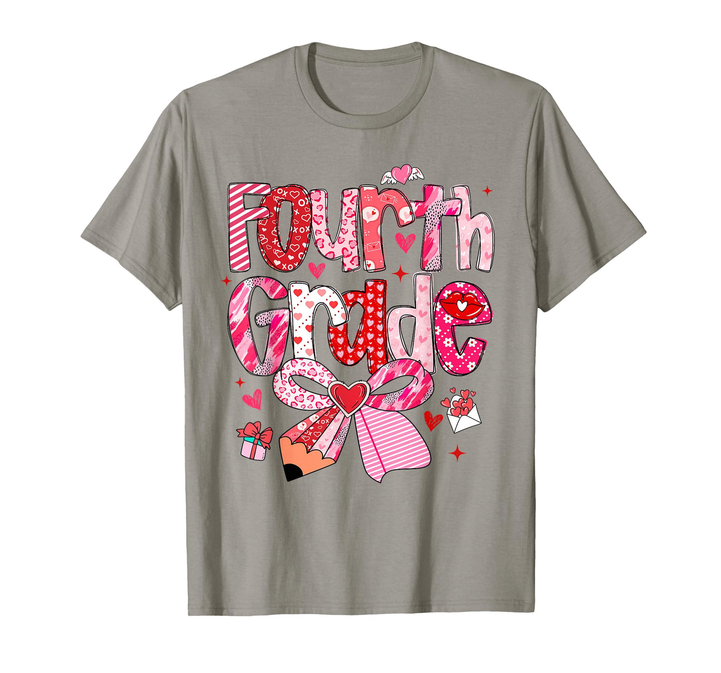 Fourth 4th Grade Valentines Day Coquette Bow Teachers Girls T-Shirt