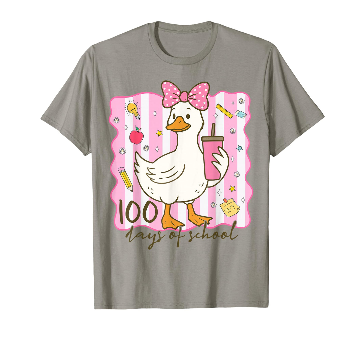 100 Days of School Goose Bow 100th Day of School Girls T-Shirt