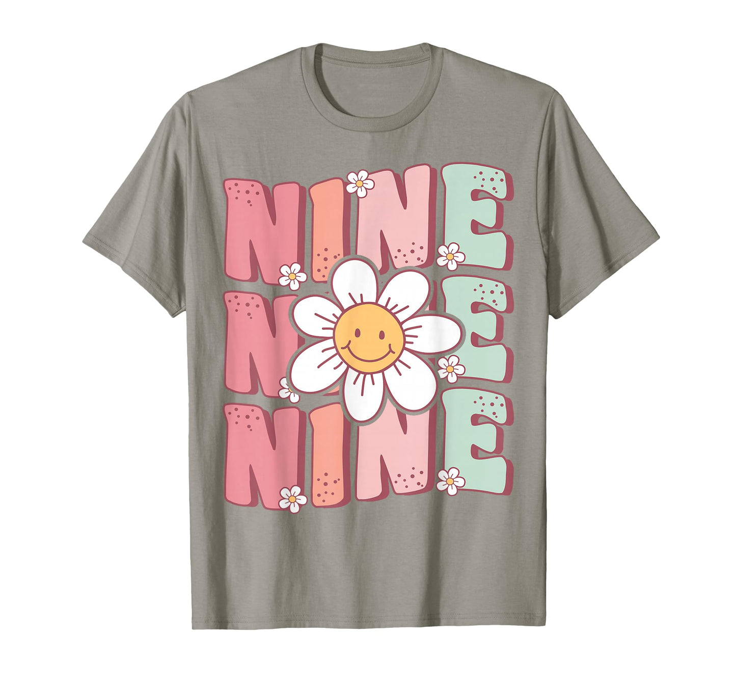Cute Groovy 9th Birthday Party Daisy Flower Nine Year Old T-Shirt
