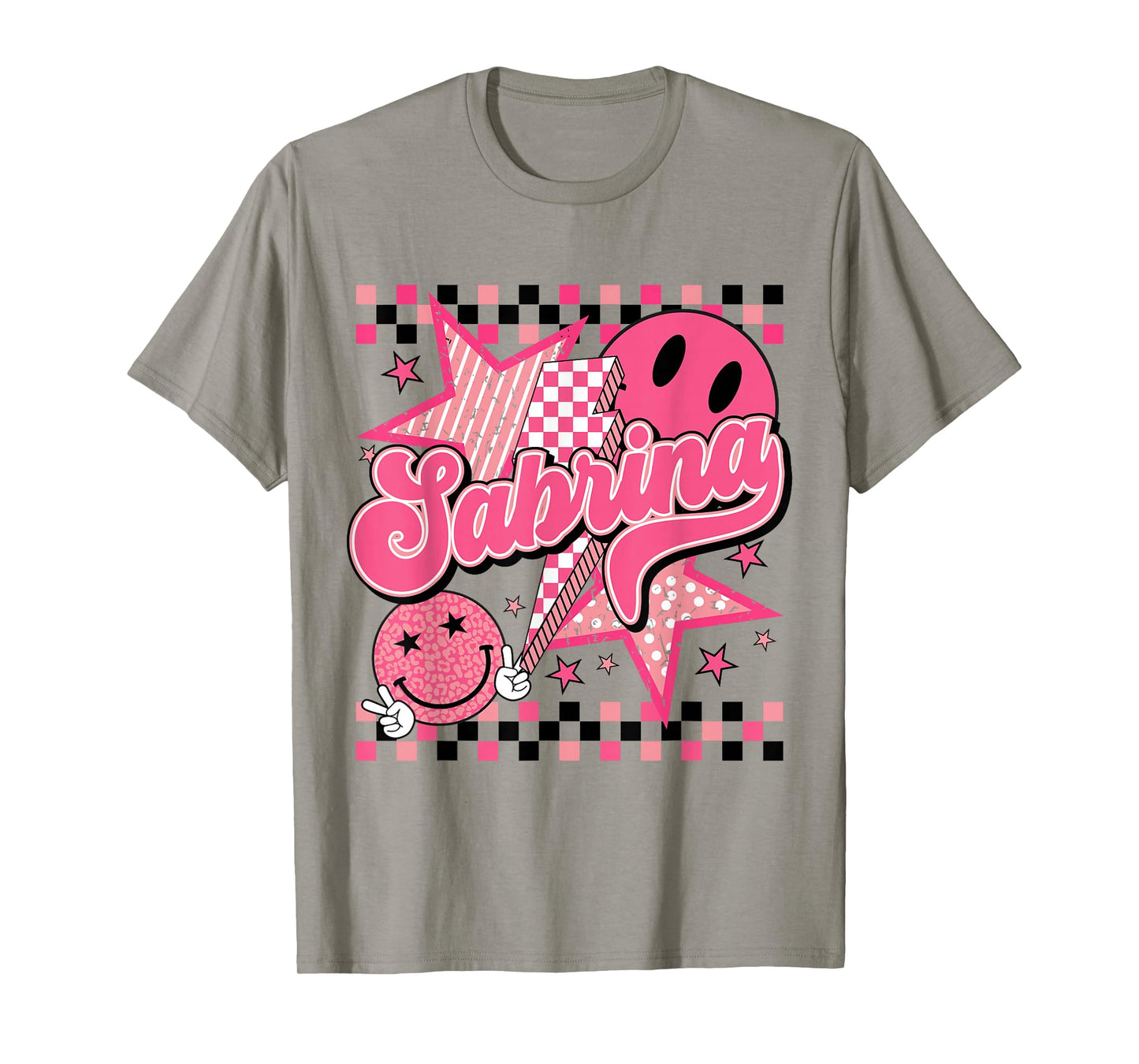 Sabrina First Name I Love Sabrina Checkered Groovy 80's T-Shirt