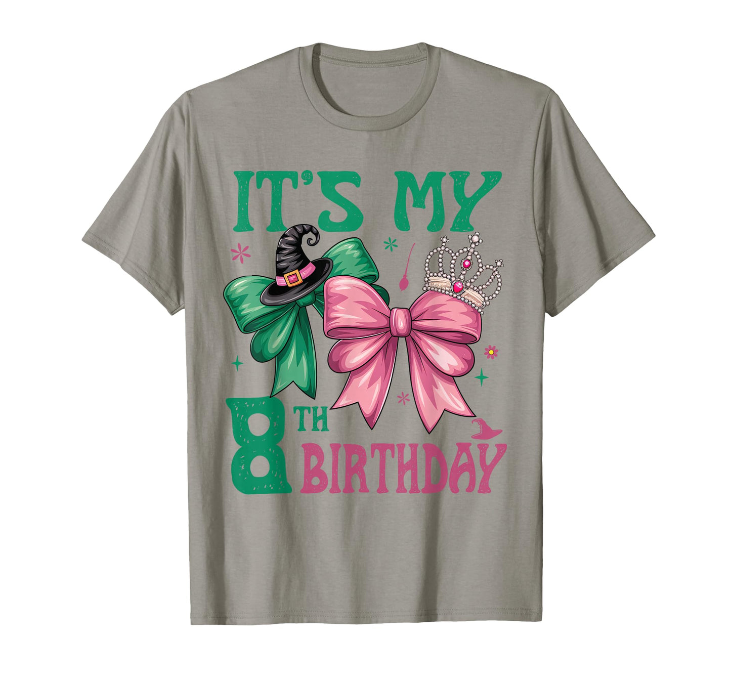 8th Birthday Girl Its My 8th Birthday Witch Pink and Green T-Shirt