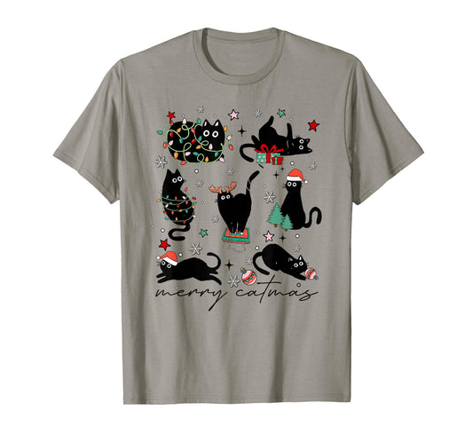 Meowy Catmas Cat Christmas Cute Kitten Cats Santa Hat Xmas T-Shirt