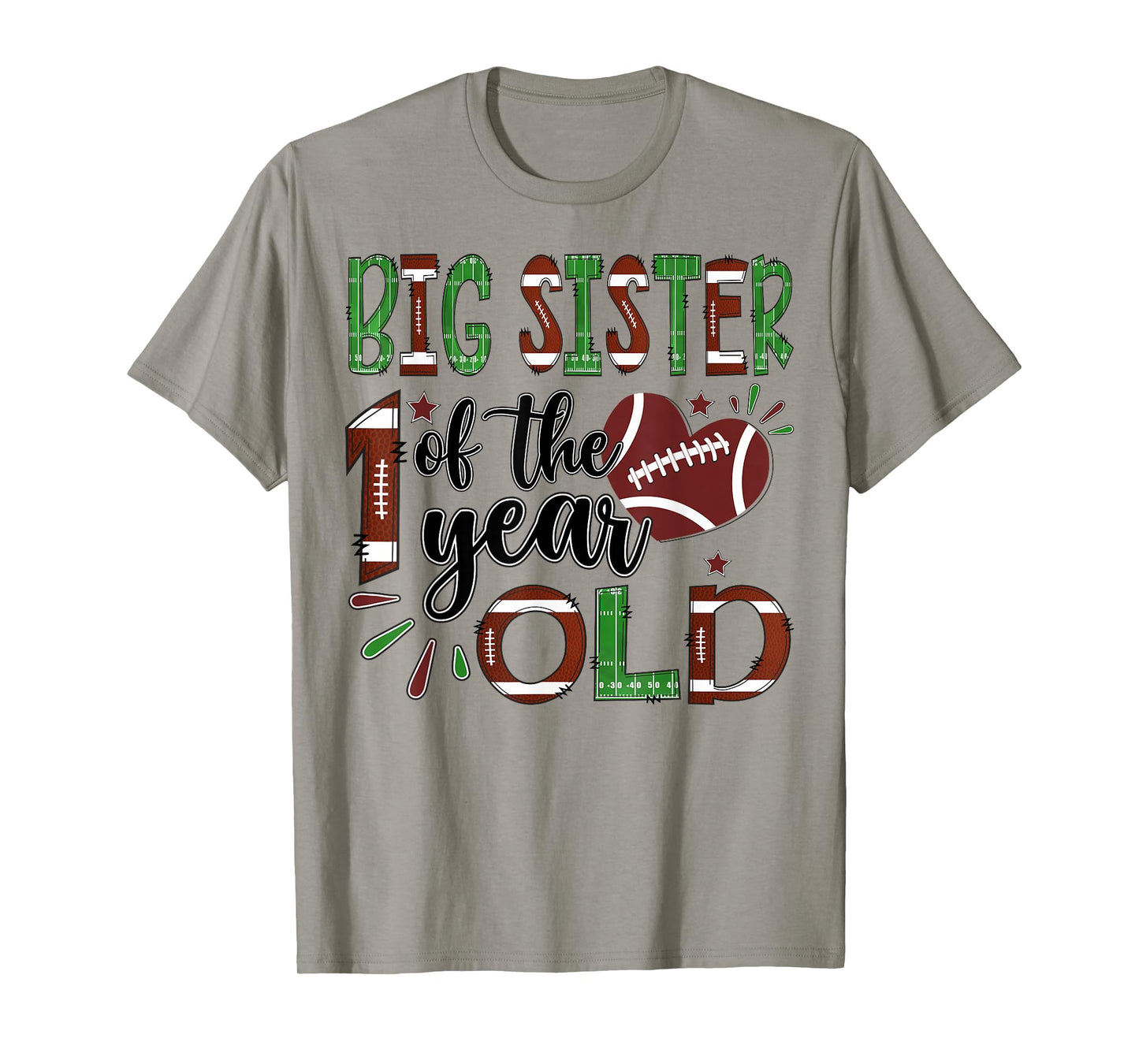 Big Sister Of The 1 Year Old Football 1St Year Down Birthday T-Shirt
