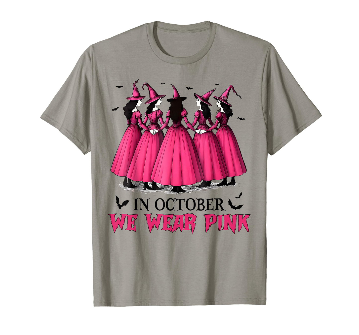 in October We Wear Pink Spooky Witch Halloween Breast Cancer T-Shirt
