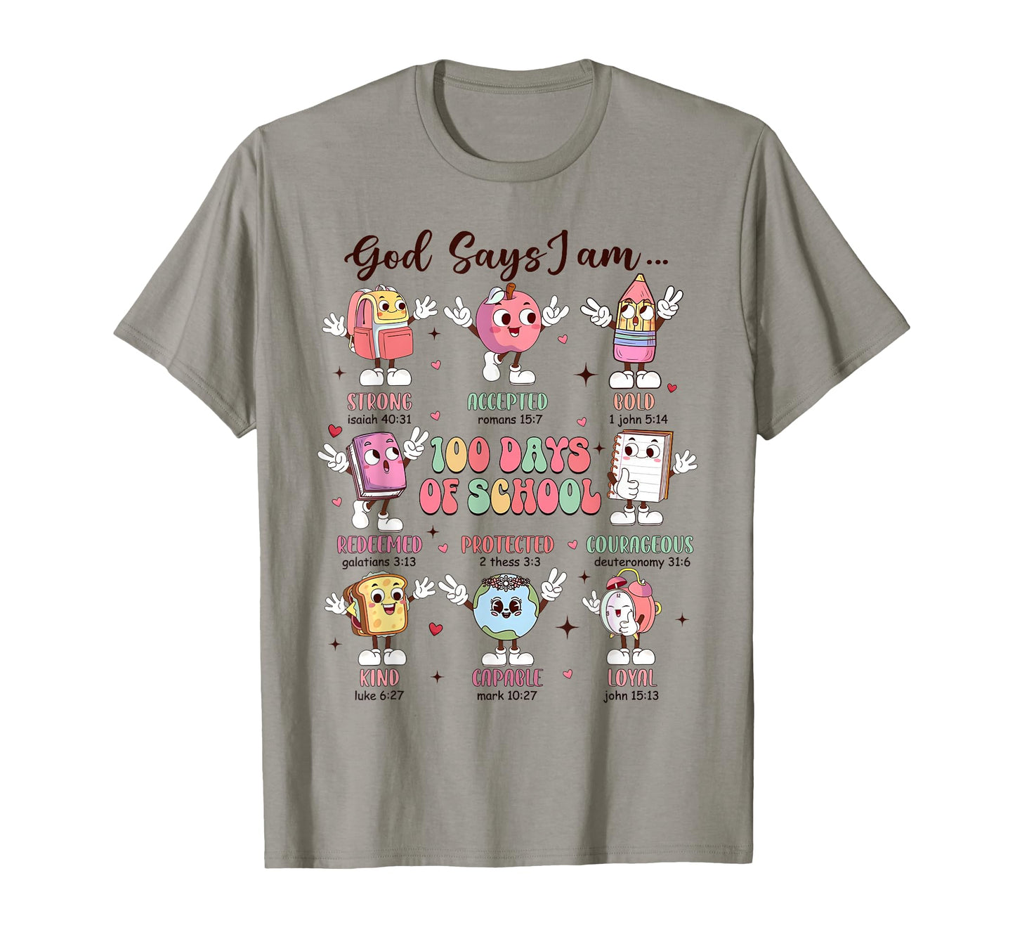 Retro God Says I Am 100 Days of School Christian Bible Verse T-Shirt