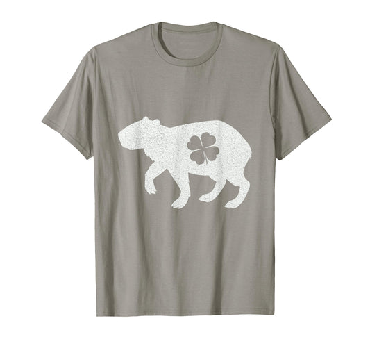 Lucky Capybara Silhouette Shamrock Irish St Patrick's Day T-Shirt
