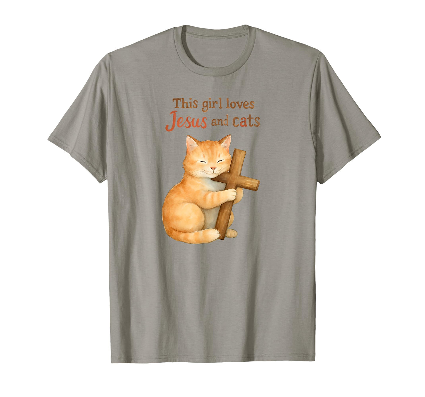 Christian This Girl Loves Jesus and Cats Cat Hugging Cross T-Shirt