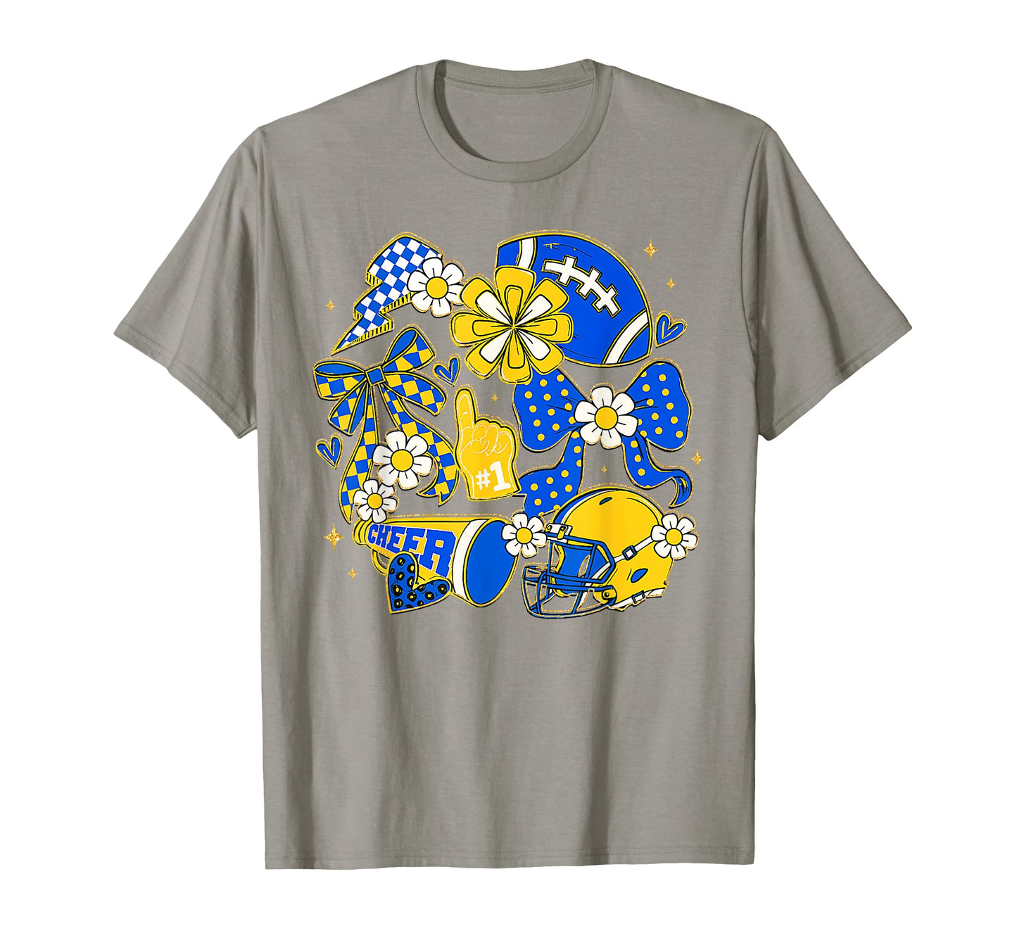 Retro Blue & Gold Cheer Football Game Day Coquette Bow T-Shirt