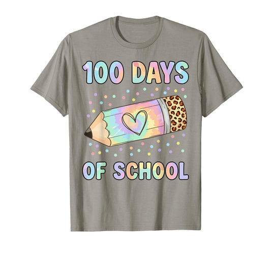 100 Days of School Leopard Tie Dye Pencil Kid T-Shirt