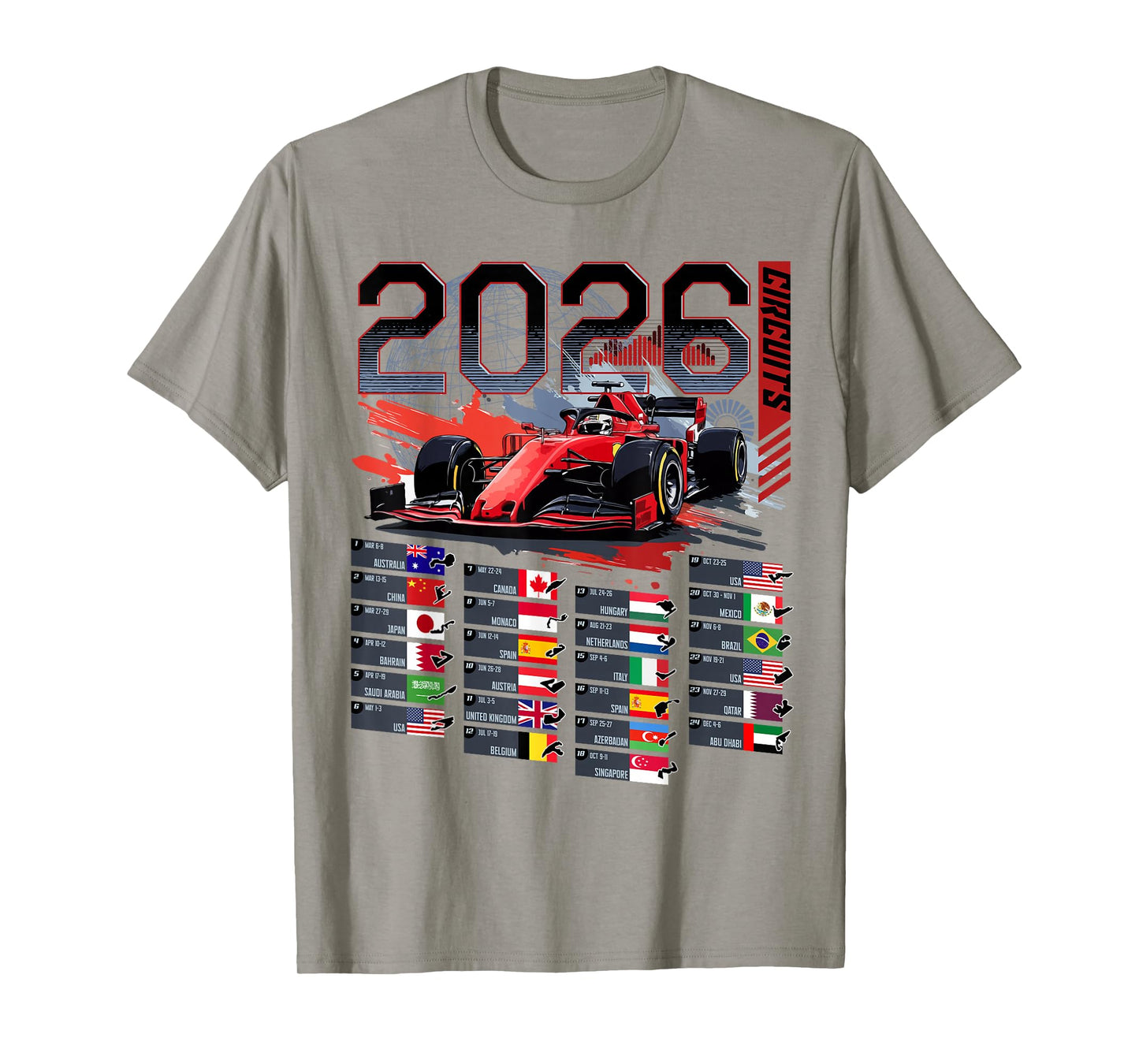 Racing Car Motorsport Schedule Race Circuit Motorsports 2026 T-Shirt