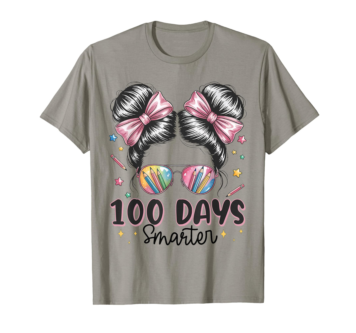 100 Days Smarter Messy Bun Girls 100th Day of School Kids T-Shirt