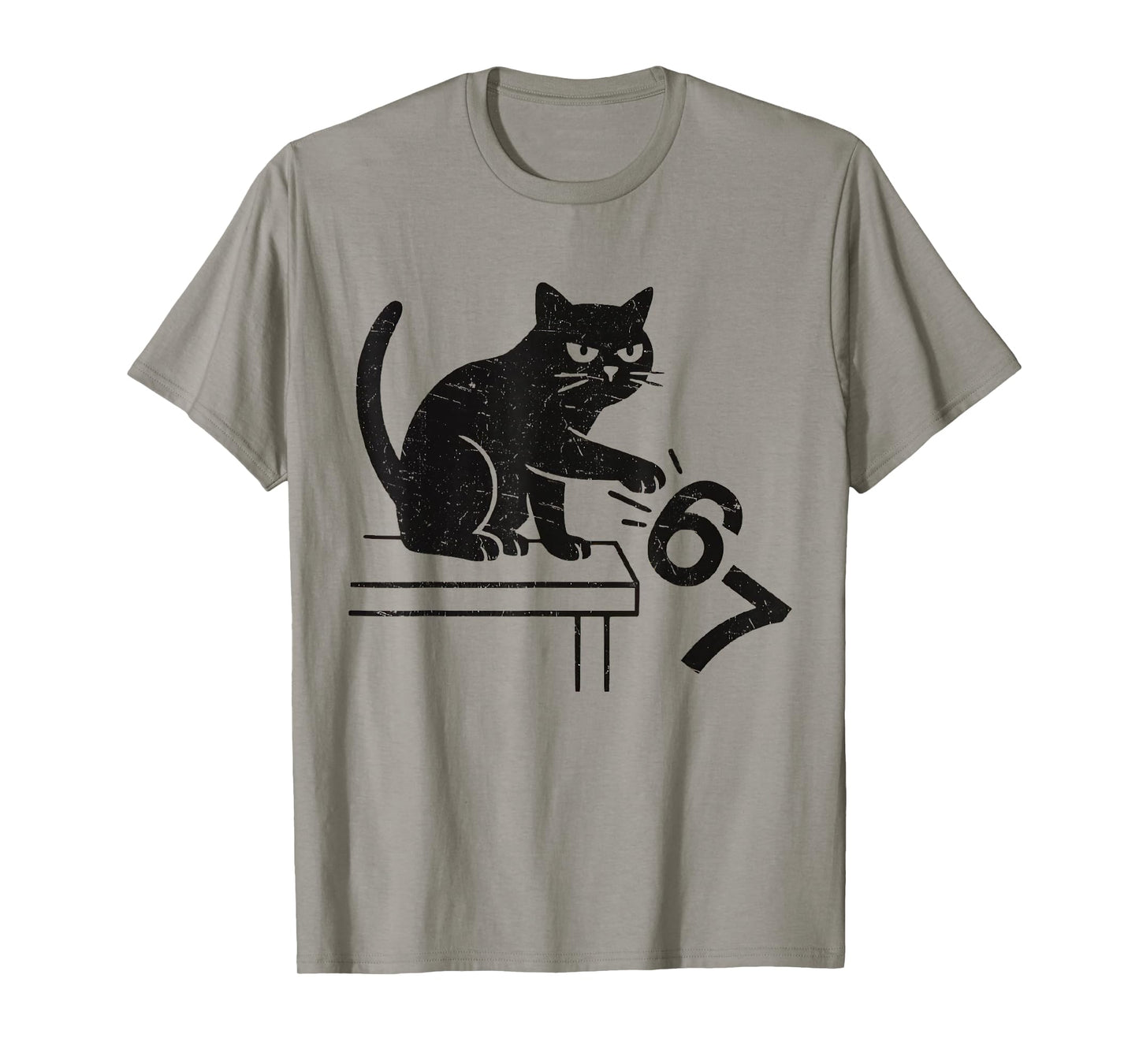 Funny 6 7 Meme Cat Knocking Off 67 T-Shirt