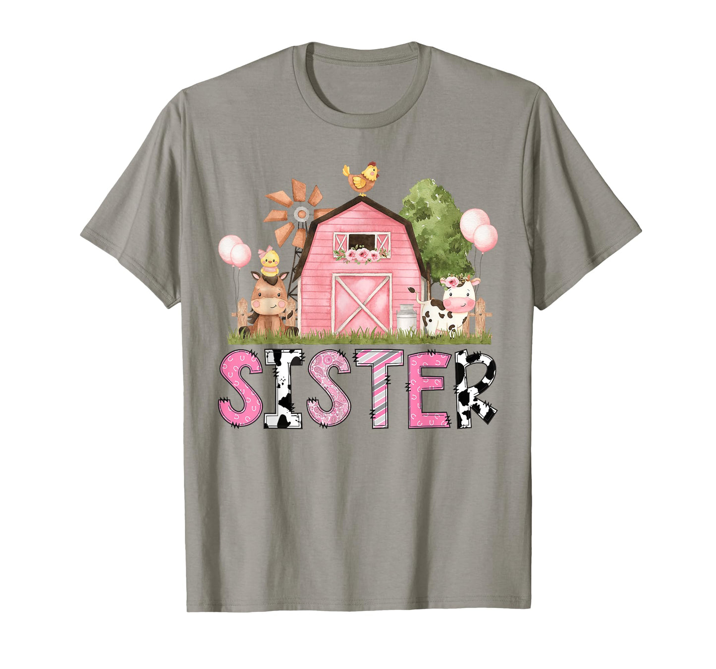 Sister Pink Farm Animal Birthday Kids Matching Family T-Shirt