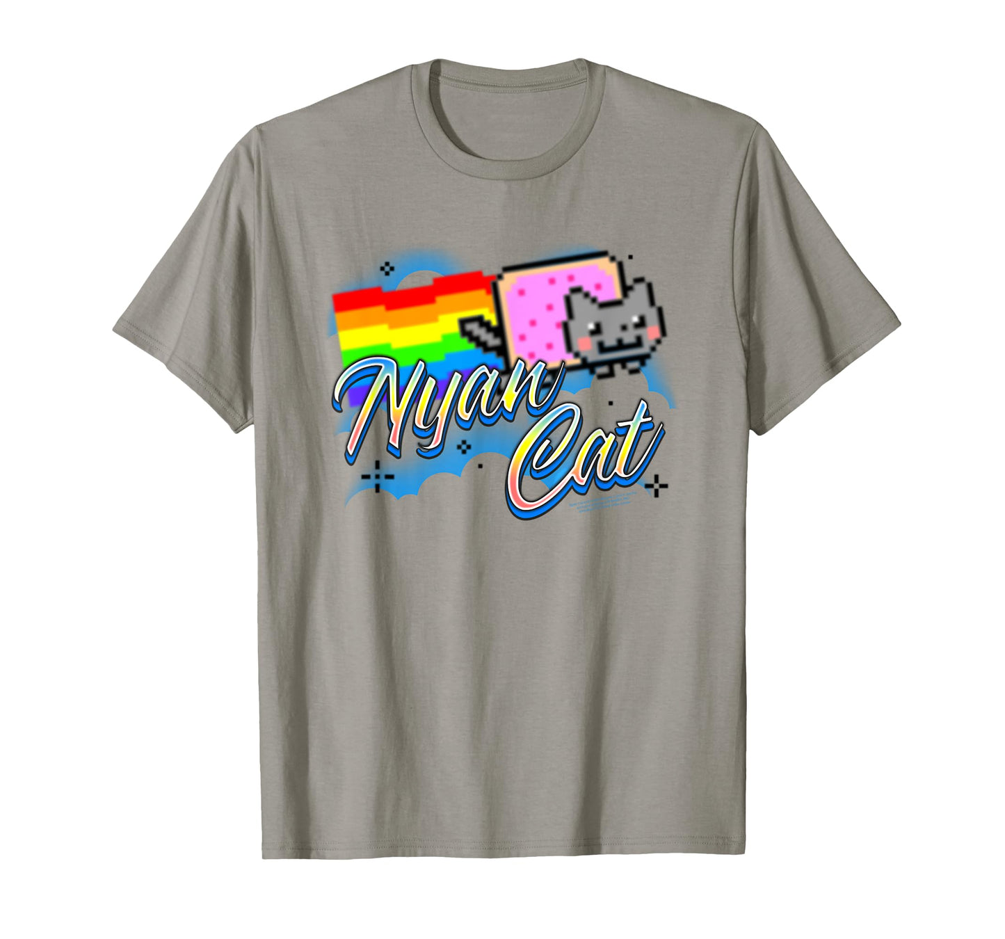 Nyan Cat Airbrush Style Rainbow Clouds Internet Meme T-Shirt