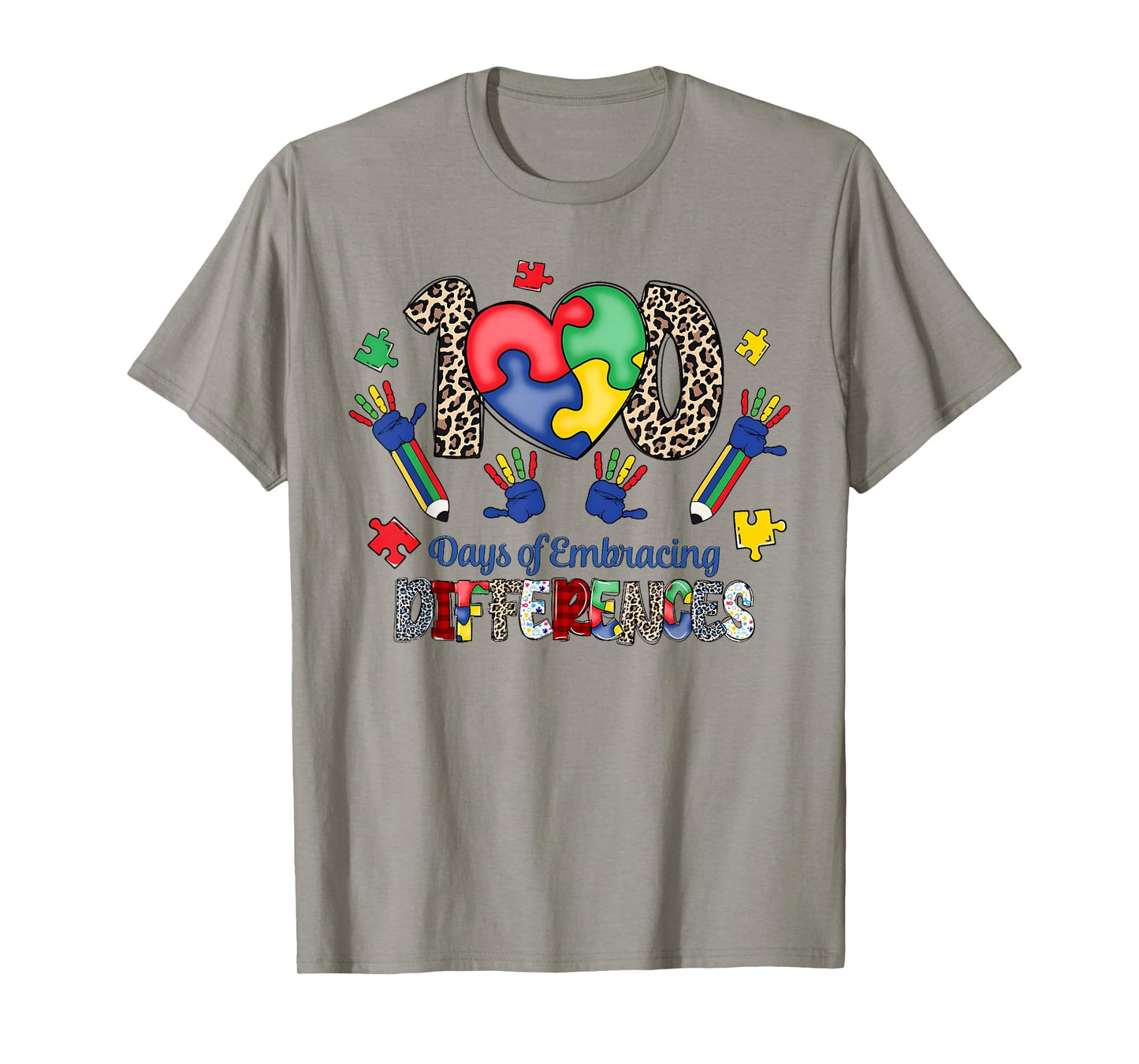 100 Days of School Embracing Differences Autism Support Kids T-Shirt