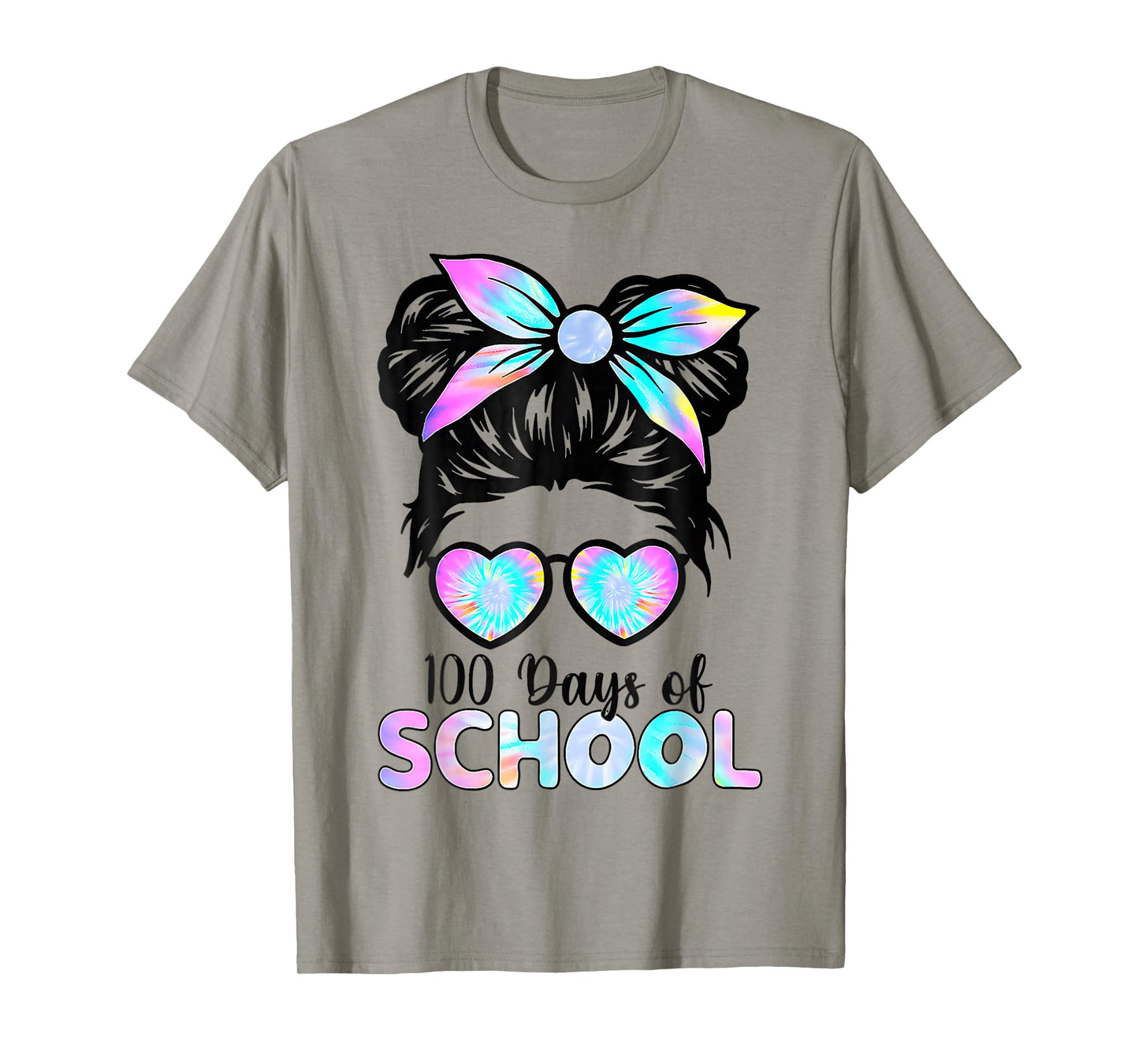 100 Days Smarter Girls Messy Bun Hair 100th Day of School T-Shirt