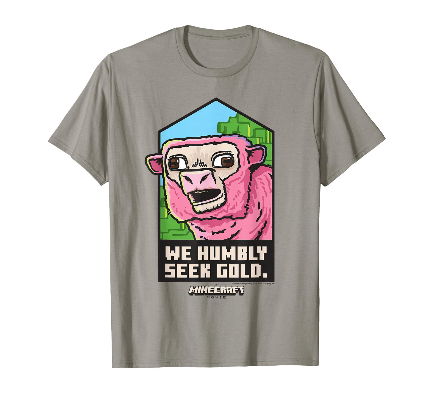 A Minecraft Movie We Humbly Seek Gold Pink Sheep Portrait T-Shirt