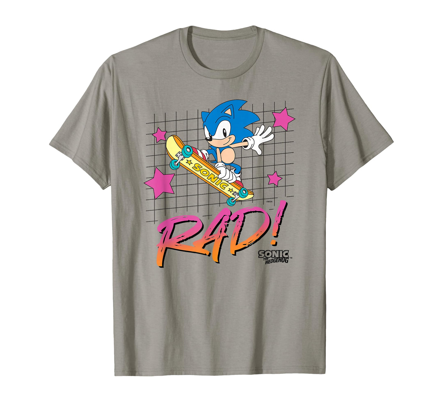 Sonic The Hedgehog Rad! Retro Neon Skateboarding Logo T-Shirt