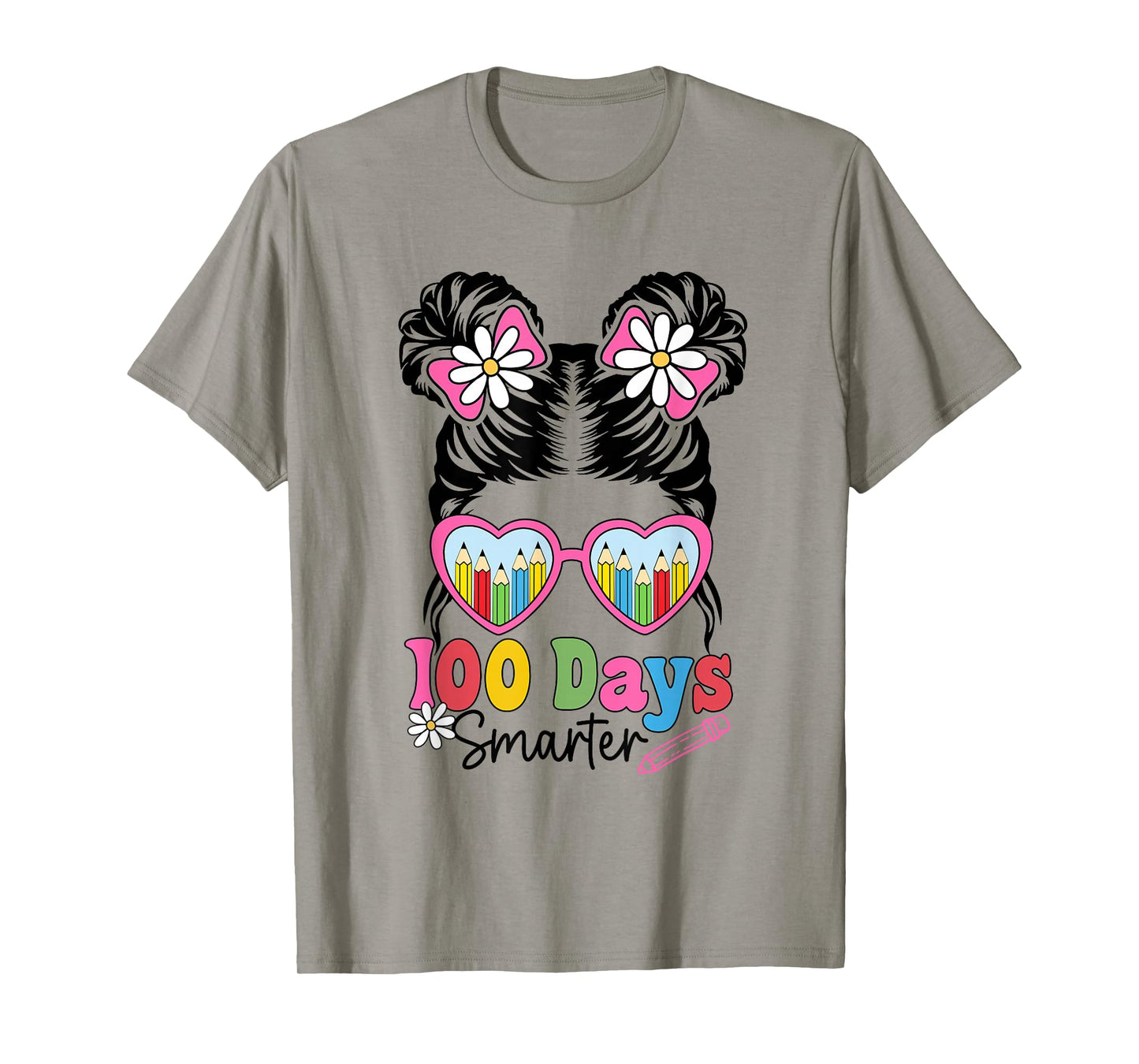 100 Days Smarter Messy Bun Hair Girls Kids 100th Day School T-Shirt