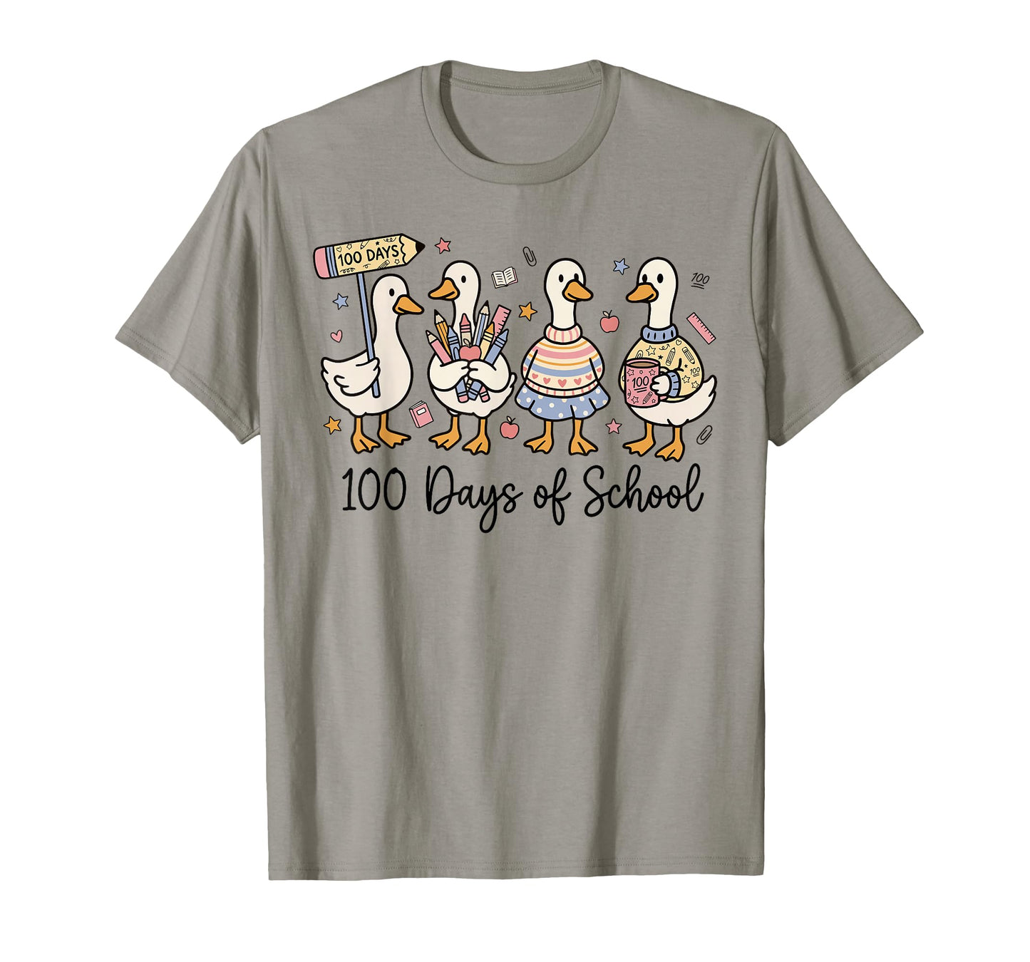 100 Days of School Ducks Cute Goose Teacher 100th Day Kids T-Shirt