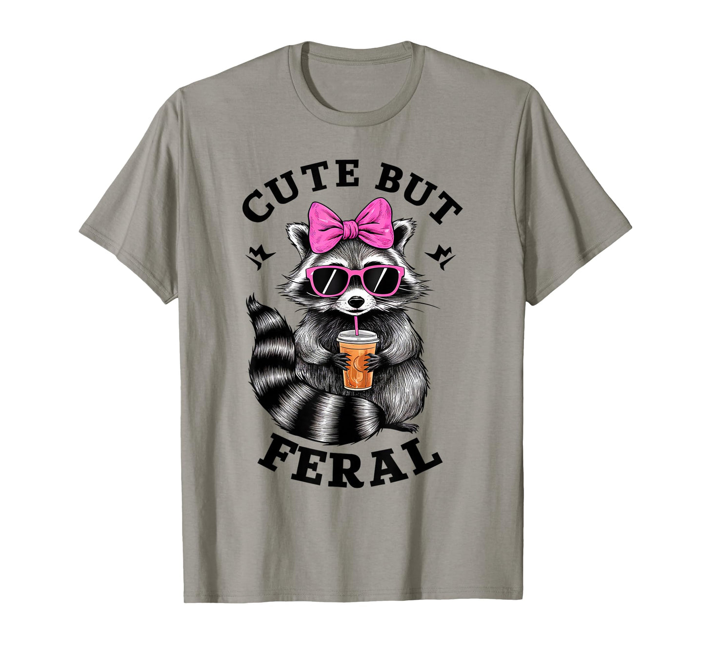 Cute But Feral Funny Colorful Racoon With Sunglasses Racoon T-Shirt, Small, White