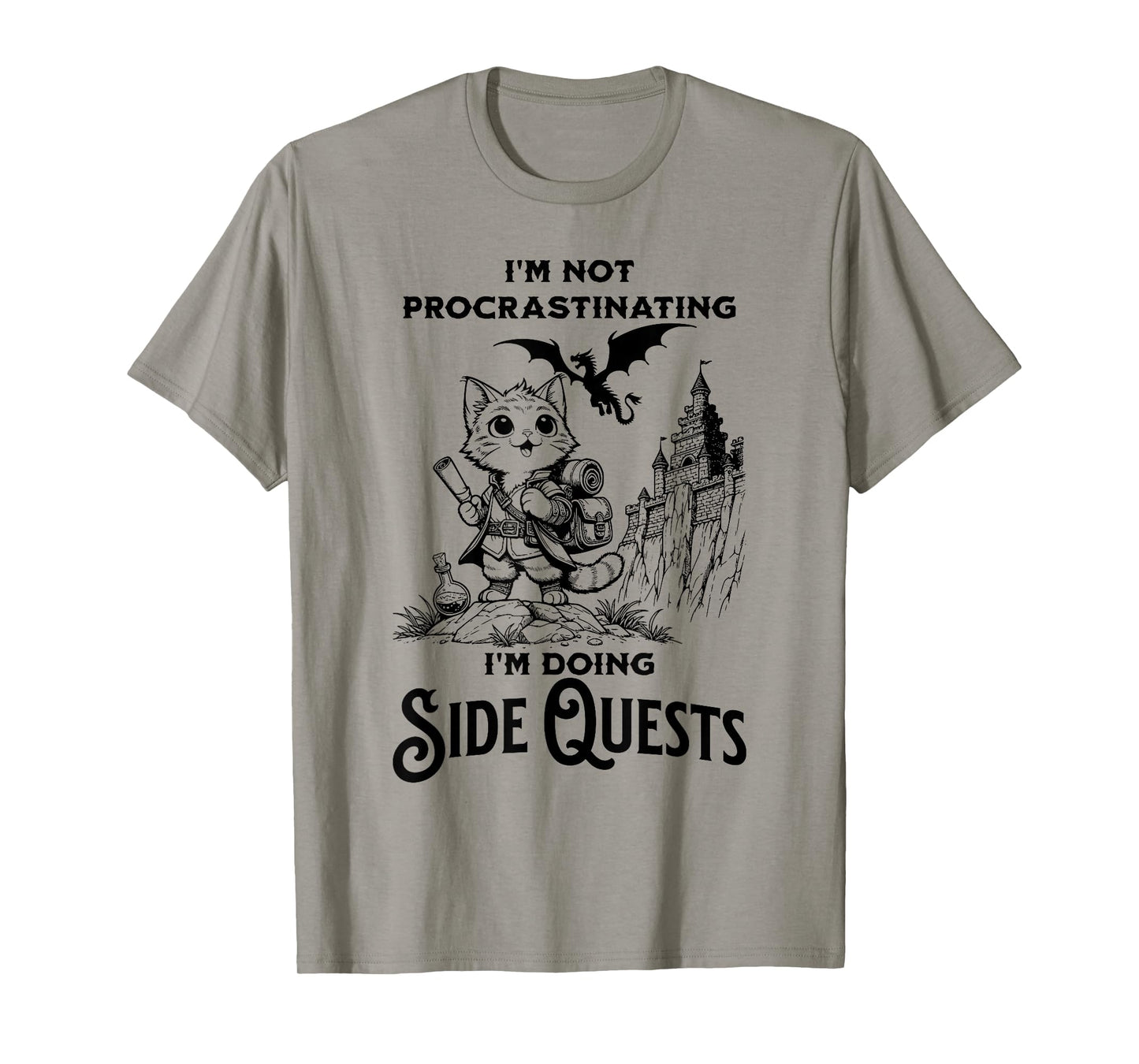 I'm Not Procrastinating I'm Doing Side Quests RPG Gamer Cat T-Shirt