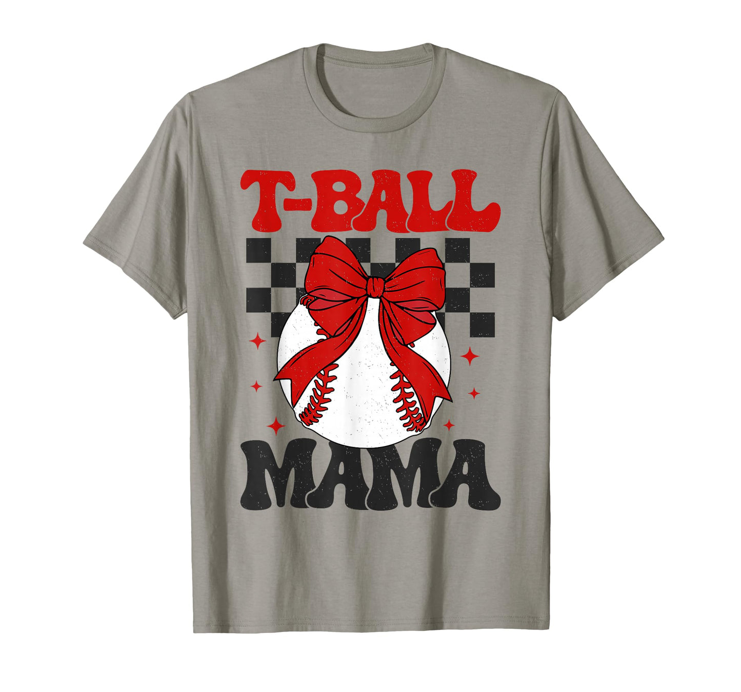 Groovy Tball Mom Softball T-Ball Mama Checkered Mothers Day T-Shirt