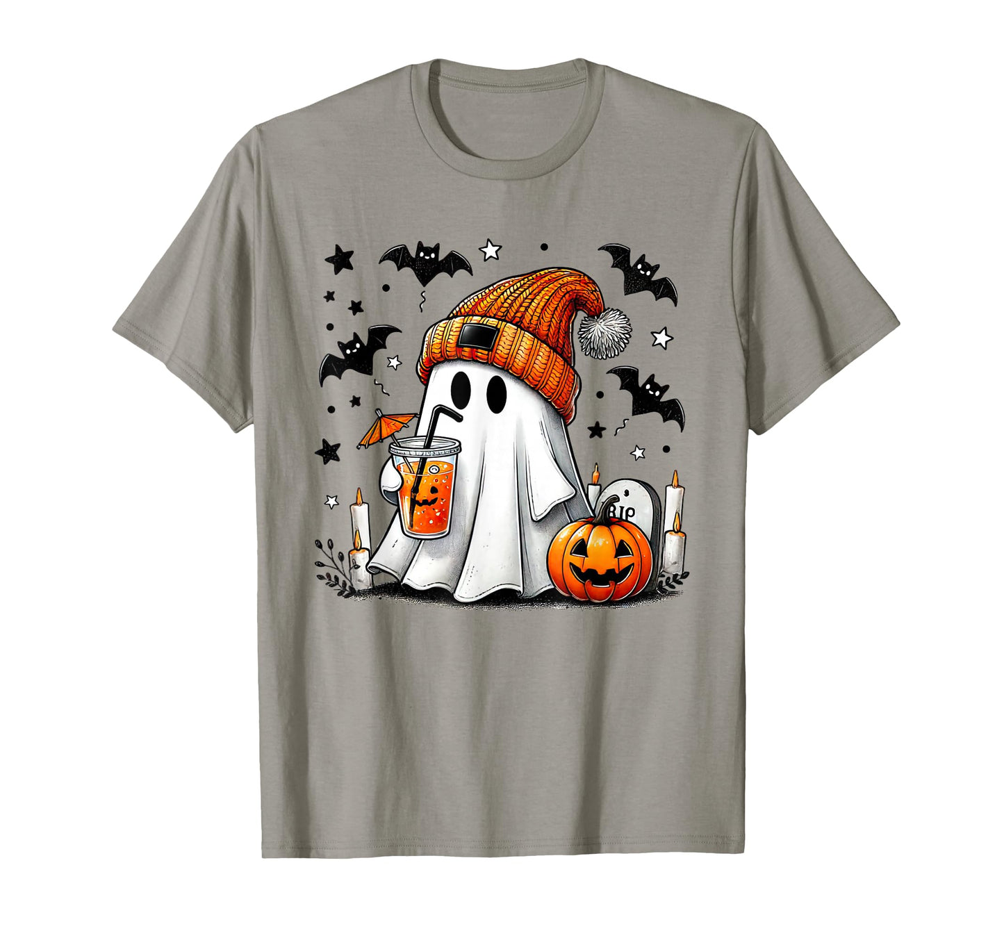 Cute Ghost Drinking Coffee Halloween Ghost Coffee Womens T-Shirt