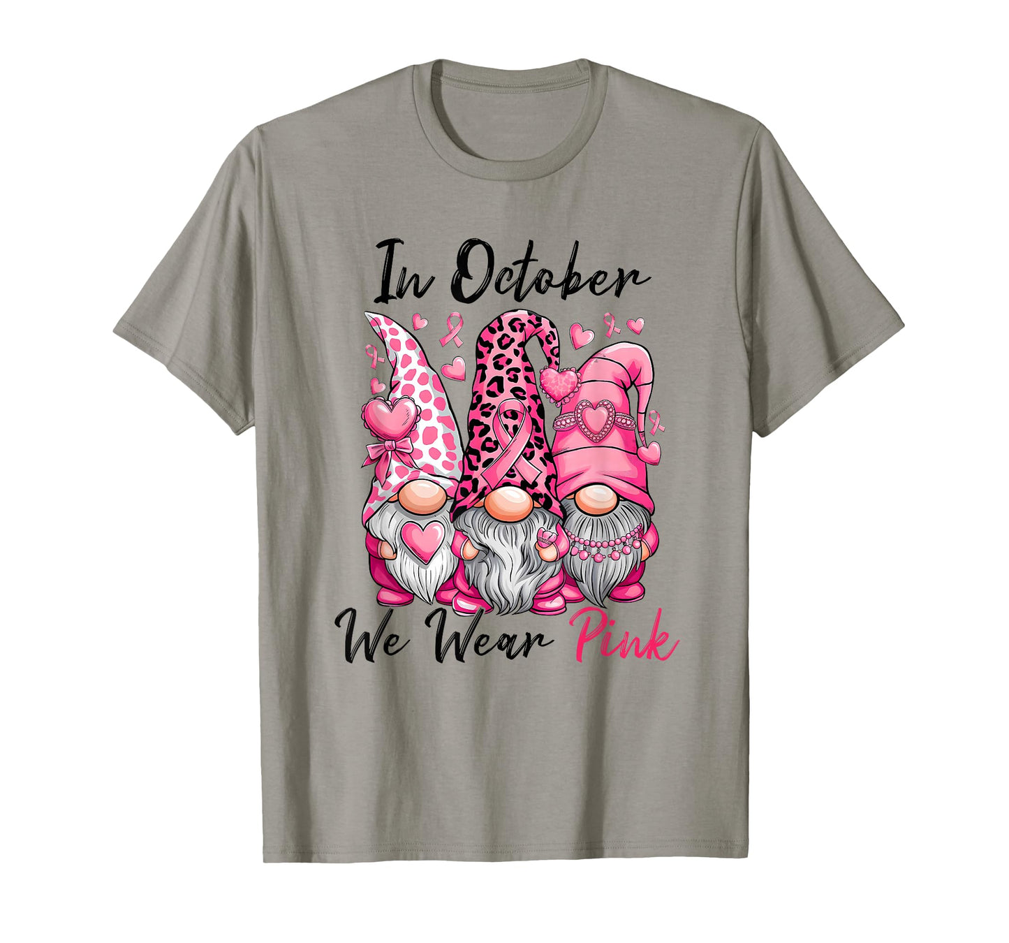 In October We Wear Pink Cute Gnomes Breast Cancer Awareness T-Shirt
